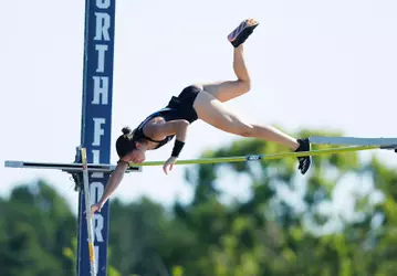 Iliana Triantafyllou pole vaults at the 2025 NCAA East Regional