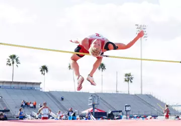 KJ Byrd high jumps at the 2025 Jim Click Shootout
