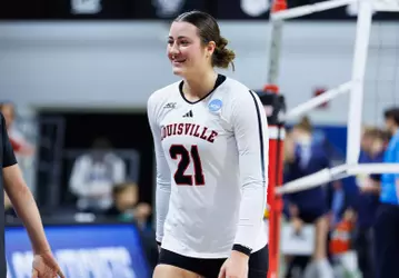 Payton Petersen heads back to the service line against Marquette in the NCAA Tournament