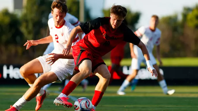 Giacomo Zizza works the ball during the game against Indiana at the Dr. Mark and Cindy Lynn Stadium on August 31st, 2026.
