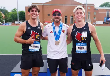 Wyatt Rhoads with KJ Byrd and Paul Kallenberg at the ACC Outdoor Championships