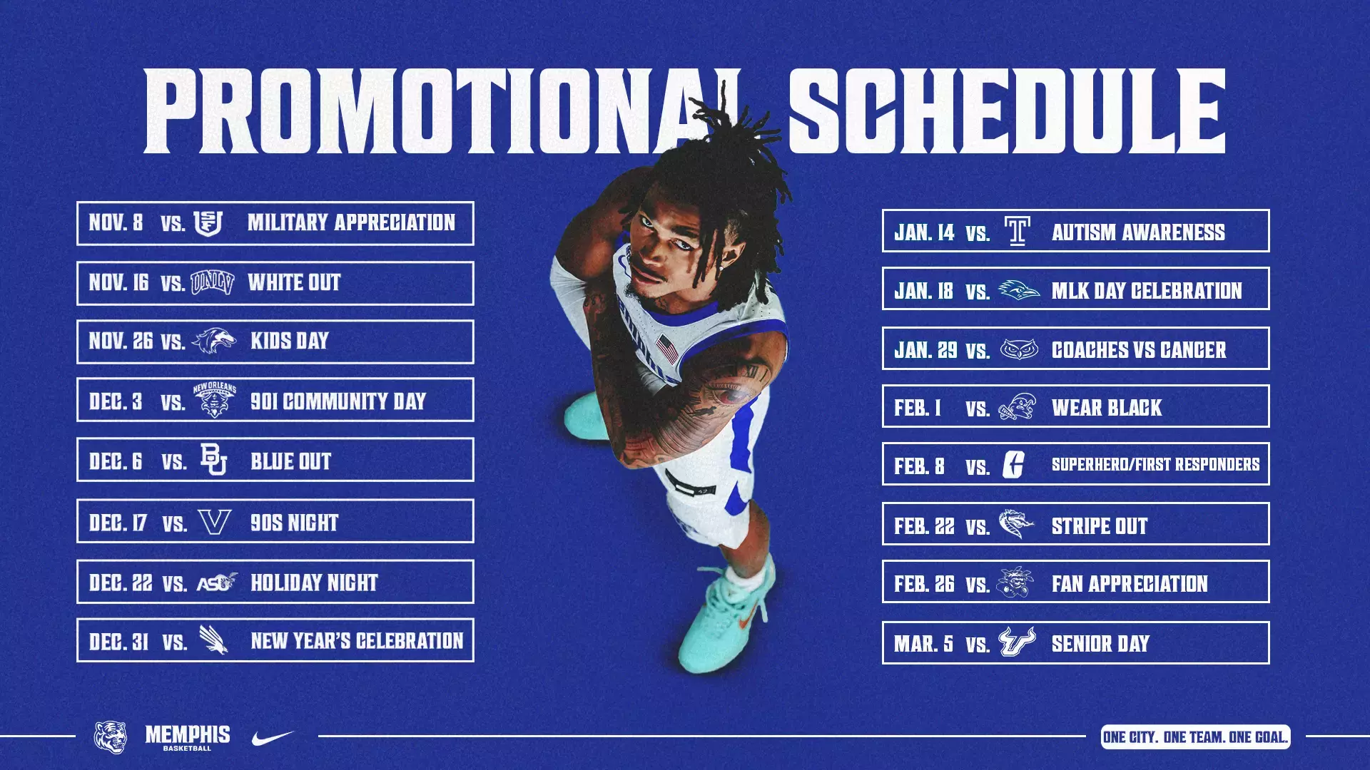 Memphis MBB Promo Schedule 2025-26
