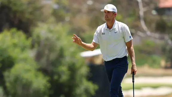 Baylor Larrabee of UCLA waves to patrons during the Division I Championship held at Omni La Costa Resort & Spa on May 01, 2026 in Carlsbad, California. (Photo by Tanner Pearson/NCAA Photos via Getty Images)