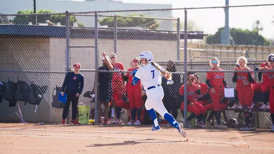 Kate Penberthy runs to first base during her three-run home run against No. 14 Mississippi, Feb. 6, 2026.