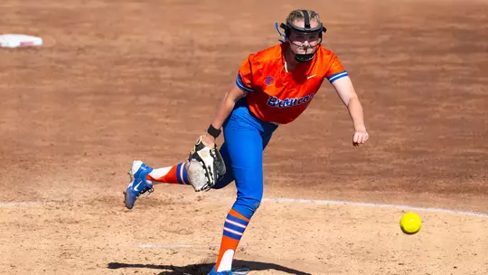 Loula-Rae McNamara delivers a pitch against Fresno State, March 21, 2026.