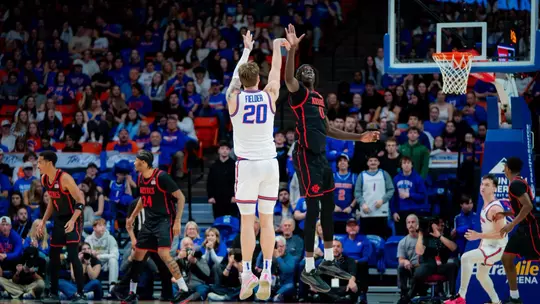 Drew Fielder attempts 3-point jumper against San Diego State on March 3 at ExtraMile Arena