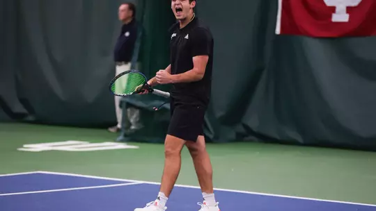 BLOOMINGTON, IN - April 16, 2023 - Sam Landau during the match between the Michigan State Spartans and the Indiana Hoosiers at IU Tennis Center in Bloomington, IN. Photo By Gretta Cohoon/Indiana Athletics