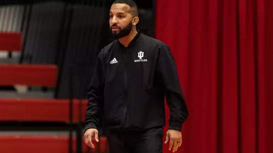 BLOOMINGTON, IN - February 05, 2023 - Head Coach Angel Escobedo during the meet between the Penn State Nittany Lions and the Indiana Hoosiers at Wilkinson Hall in Bloomington, IN. Photo By Dalton Wainscott/Indiana Athletics