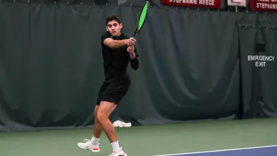BLOOMINGTON, IN - JANUARY 29, 2023 - Sam Landau during the match between the Butler Bulldogs and the Indiana Hoosiers at Indiana University Tennis Center in Bloomington, IN. Photo By Pearson Georges/Indiana Athletics