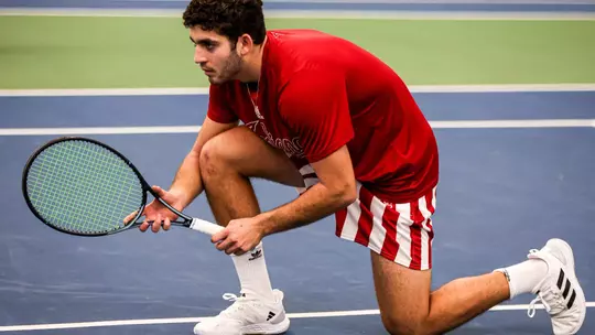 BLOOMINGTON, IN - February 10, 2024 - sophomore Sam Landau of the Indiana Hoosiers during the match between the Brown Bears and the Indiana Hoosiers at IU Tennis Center in Bloomington, IN. Photo By Gretta Cohoon/Indiana Athletics