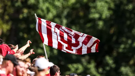 BLOOMINGTON, IN - September 28, 2025 - a flag during the game between the Oregon Ducks and the Indiana Hoosiers at Bill Armstrong Stadium in Bloomington, IN. Photo By Benjamin Harper/Indiana Athletics
