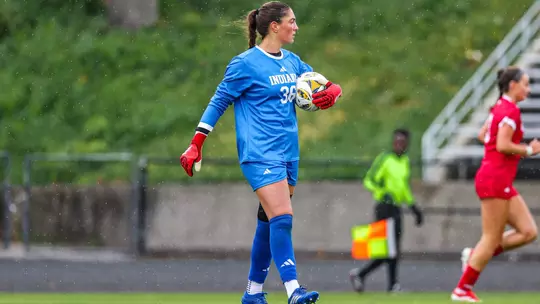 BLOOMINGTON, IN - October 19, 2025 - goalkeeper Danielle "Dani" Jacobson #36 of the Indiana Hoosiers during the game between the Penn State Nittany Lions and the Indiana Hoosiers at Bill Armstrong Stadium in Bloomington, IN. Photo By Peter Davis/Indiana Athletics