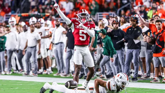 MIAMI GARDENS - January 19, 2026 - defensive back D'Angelo Ponds #5 of the Indiana Hoosiers during the National Championship Game between the Miami Hurricanes and the Indiana Hoosiers at Hard Rock Stadium in Miami Gardens, FL. Photo By Indiana Athletics
