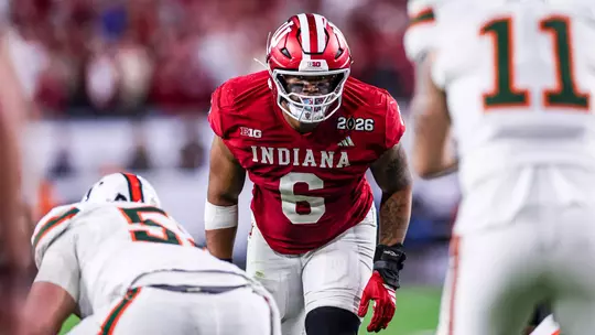 MIAMI GARDENS - January 19, 2026 - defensive lineman Mikail Kamara #6 of the Indiana Hoosiers during the National Championship Game between the Miami Hurricanes and the Indiana Hoosiers at Hard Rock Stadium in Miami Gardens, FL. Photo By Indiana Athletics