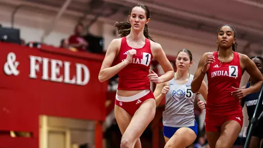 BLOOMINGTON, IN - December 12, 2025 - Elle Knepp of the Indiana Hoosiers during the Early Bird meet at Harry Gladstein Fieldhouse in Bloomington, IN. Photo By Spencer Meyer/Indiana Athletics