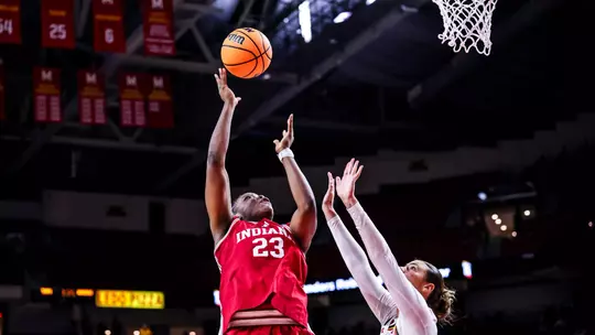 COLLEGE PARK, MD - January 4, 2026 - forward Zania Socka-Nguemen #23 of the Indiana Hoosiers during the game between the Maryland Terrapins and the Indiana Hoosiers at the Xfinity Center in College Park, MD Photo By Maddi Sponsel/Indiana Athletics