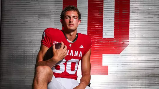 BLOOMINGTON, IN - June 22, 2026 - wide receiver Charlie Becker #80 of the Indiana Hoosiers during production week at John Mellencamp Pavilion in Bloomington, IN. Photo By Peter Davis/Indiana Athletics