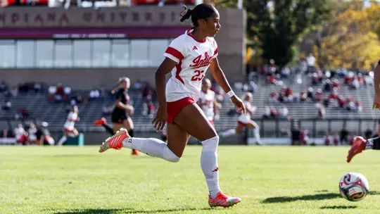 BLOOMINGTON, IN - October 25, 2026 - forward Amaya Falzarano #23 of the Indiana Hoosiers during the game between the Rutgers Scarlet Knights and the Indiana Hoosiers at the Bill Armstrong Stadium in Bloomington, IN. Photo By Lili Perez/Indiana Athletics