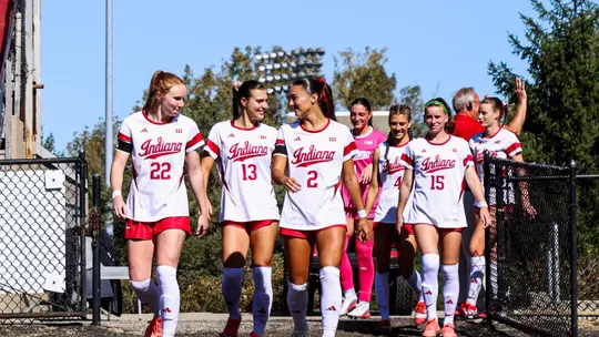 BLOOMINGTON, IN - October 05, 2026 - The Indiana Hoosiers Women's soccer team before the game between the Michigan Wolverines and the Indiana Hoosiers at Bill Armstrong Stadium in Bloomington, IN. Photo By Logan Day/Indiana Athletics