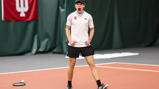Aidan Atwood of the Indiana Hoosiers during the meet between the USC Trojans and the Indiana Hoosiers at IU Tennis Center in Bloomington, IN.
