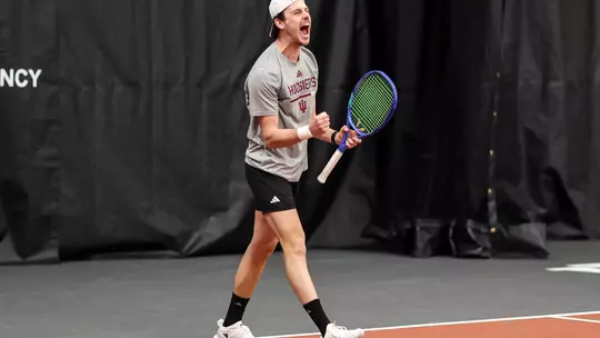 Jip van Assendelft of the Indiana Hoosiers during the meet between the USC Trojans and the Indiana Hoosiers at IU Tennis Center in Bloomington, IN.