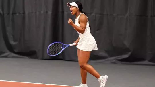 BLOOMINGTON, IN - March 15, 2026 - Ameia Sorey of the Indiana Hoosiers during the meet between the Minnesota Golden Gophers and the Indiana Hoosiers at IU Tennis Center in Bloomington, IN. Photo By Spencer Meyer/Indiana Athletics