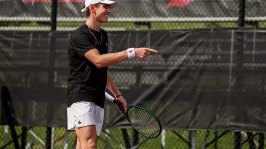 Facundo Yunis of the Indiana Hoosiers during the meet between the Ohio State Buckeyes and the Indiana Hoosiers at IU Tennis Center in Bloomington, IN.