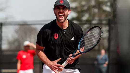 Matteo Antonescu of the Indiana Hoosiers during the meet between the Ohio State Buckeyes and the Indiana Hoosiers at IU Tennis Center in Bloomington, IN.