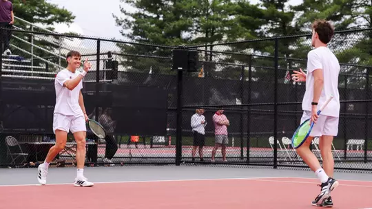 Facundo Yunis and Jip van Assendelft during the meet between the Wisconsin Badgers and the Indiana Hoosiers at IU Tennis Center in Bloomington, IN.