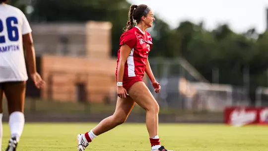 BLOOMINGTON, IN - August 12, 2026 - defender Annabelle "Bella" Haggerty #3 of the Indiana Hoosiers during the game between the Hampton Pirates and the Indiana Hoosiers at Bill Armstrong Stadium in Bloomington, IN. Photo By Mason Munn/Indiana Athletics