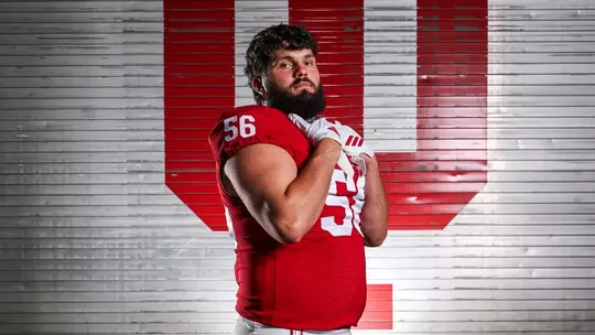 BLOOMINGTON, IN - June 24, 2026 - offensive lineman Joe Brunner #56 of the Indiana Hoosiers during Football Production Week at John Mellencamp Pavilion in Bloomington, IN. Photo By Mason Munn/Indiana Athletics
