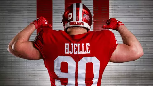 BLOOMINGTON, IN - June 23, 2026 - defensive lineman Joe Hjelle #90 of the Indiana Hoosiers during production week at John Mellencamp Pavilion in Bloomington, IN. Photo By Peter Davis/Indiana Athletics