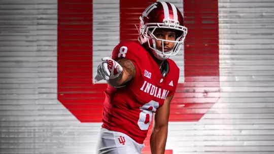 BLOOMINGTON, IN - June 24, 2026 - wide receiver Tyler Morris #8 of the Indiana Hoosiers during Football Production Week at John Mellencamp Pavilion in Bloomington, IN. Photo By Mason Munn/Indiana Athletics