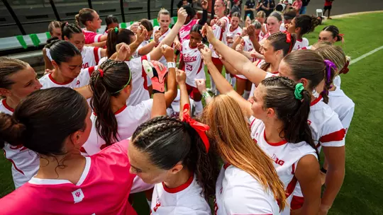 BLOOMINGTON, IN - September 13, 2026 - the Indiana Hoosiers Women's Soccer Team during the game between the Ohio State Buckeyes and the Indiana Hoosiers at Bill Armstrong Stadium in Bloomington, IN. Photo By Peter Davis/Indiana Athletics