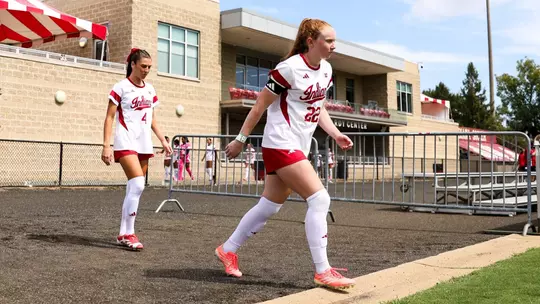BLOOMINGTON, IN - September 13, 2026 - defender Piper Coffield #22 of the Indiana Hoosiers and midfielder Maggie Ledwith #4 of the Indiana Hoosiers during the game between the Ohio State Buckeyes and the Indiana Hoosiers at Bill Armstrong Stadium in Bloomington, IN. Photo By Easton Zelinsky / Indiana Athletics