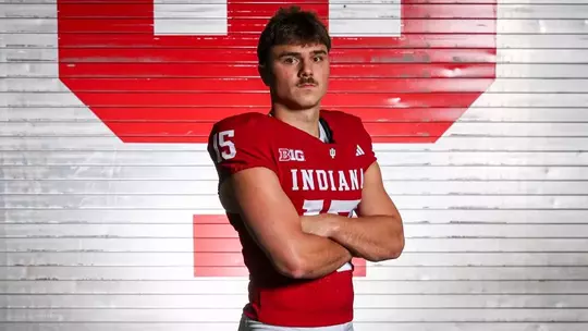 BLOOMINGTON, IN - June 22, 2026 - kicker Nicolas Radicic #15 of the Indiana Hoosiers during production week at John Mellencamp Pavilion in Bloomington, IN. Photo By Kate Petersen/Indiana Athletics