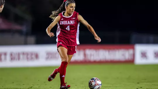 BLOOMINGTON, IN - September 24, 2026 - midfielder Maggie Ledwith #4 of the Indiana Hoosiers during the game between the Minnesota Golden Gophers and the Indiana Hoosiers at Bill Armstrong Stadium in Bloomington, IN. Photo By Peter Davis/Indiana Athletics