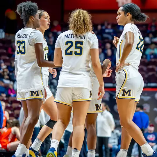 Women's basketball on-court huddle