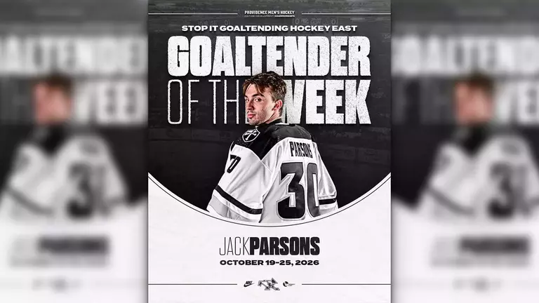 Graphic announcing Jack Parsons as Stop It Goaltending Hockey East Goaltender of the Week