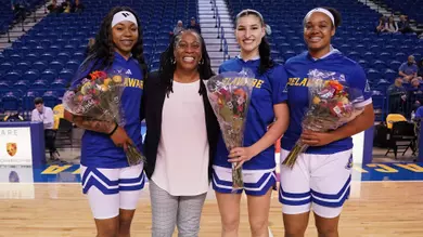 2026 WBB Seniors, Sarah Jenkins, Amiya Carroll, Jiya Perry, Ella Wanzer