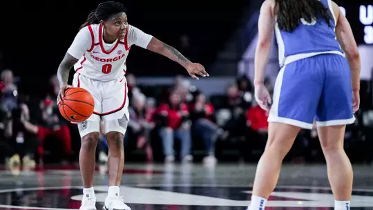 Georgia guard Trinity Turner (0) during Georgia's game against Kentucky at Stegeman Coliseum in Athens, Ga., on Sunday, Jan. 19, 2025. (Tony Walsh/UGAAA)