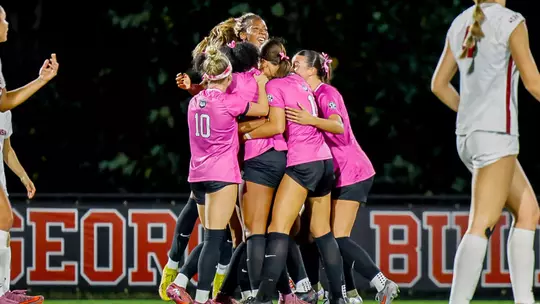 Georgia soccer players during Georgia's game against Arkansas at Turner Soccer Complex in Athens, Ga., on Friday, Oct. 10, 2025. (Sofia Yaker/UGAAA)