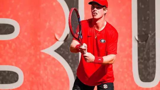 Senior Will Jansen during a singles match in the ITA South Sectional at the Dan Magill Tennis Complex in Athens, Georgia on Sunday, November 9, 2025.