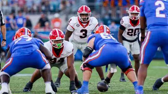 Georgia inside linebacker CJ Allen (3) during Georgia's game against Florida at EverBank Stadium in Jacksonville, Fl., on Saturday, Nov. 1, 2025. (Conor Dillon/UGAAA)