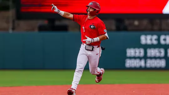 Georgia infielder Kolby Branch (9) during Georgia's game against Georgia State at Foley Field in Athens, Ga., on Wednesday, March 5, 2025. (Conor Dillon/UGAAA)