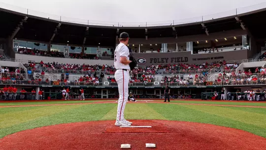 Georgia pitcher Leighton Finley (12) before Georgia's game against Auburn at Foley Field in Athens, Ga., on Saturday, March 29, 2025. (Conor Dillon/UGAAA)