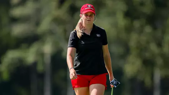 Georgia golfer Sydney Givens during a practice round at Athens Country Club in Athens, Ga., on Tuesday, Sept. 16, 2025. (Conor Dillon/UGAAA)