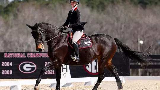 Georgia rider Parker Cliff during Georgia's meet against Texas A&M at the UGA Equestrian Complex in Bishop, Ga., on Saturday, Feb. 7, 2026. (Sofia Yaker/UGAAA)