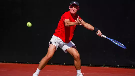 Georgia tennis player Noah Johnston during Georgia's match against Eastern Kentucky at the Dan Magill Tennis Complex in Athens, Ga., on Thursday, Feb. 12, 2026. (Tony Walsh/UGAAA)