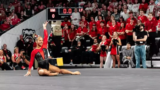 Georgia gymnast CaMarah Williams during Georgia's meet against LSU at Stegeman Coliseum in Athens, Ga., on Friday, Jan. 16, 2026. (Grace Donovan/UGAAA)